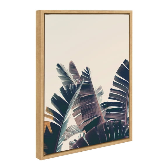 Kate and Laurel Sylvie Fahrenheit Framed Canvas Wall Art by Alicia Bock, 18x24 Natural, Ocean Beach Palm Tree Art for Wall