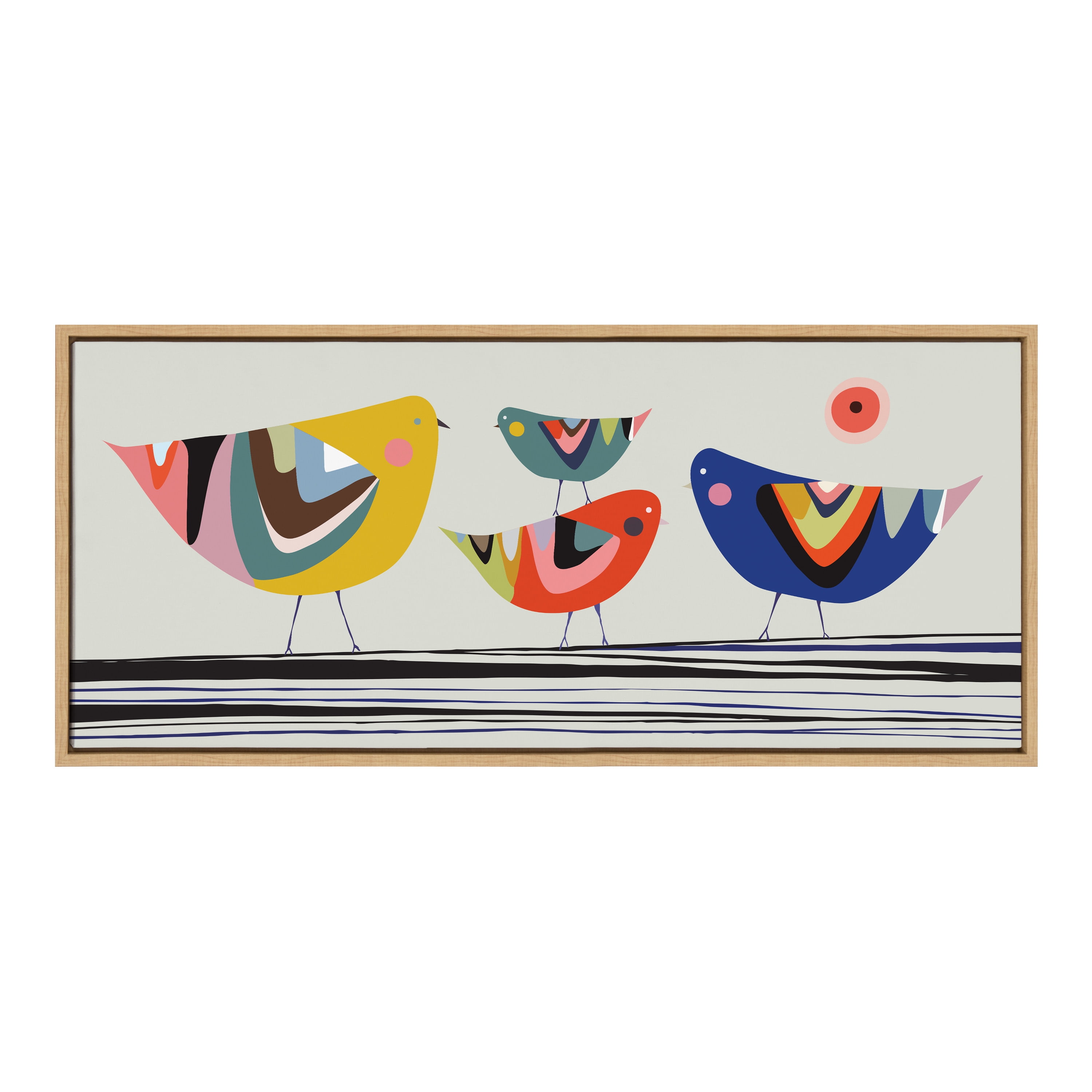 Colorful Birds Family Canvas Print with Natural Frame, 18x40