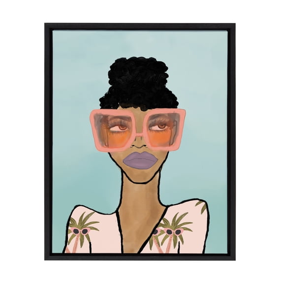 Kate and Laurel Sylvie Fashion Girl 2 Framed Canvas Wall Art by Kendra Dandy, 18x24 Black, Chic Vibrant Home Decor