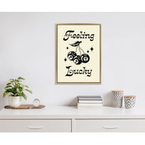 Kate and Laurel Sylvie Feeling Lucky Cherries Framed Canvas Wall Art by Alli Standefer, 18x24 Bright Gold, Cute Glam Cherry Art for Wall