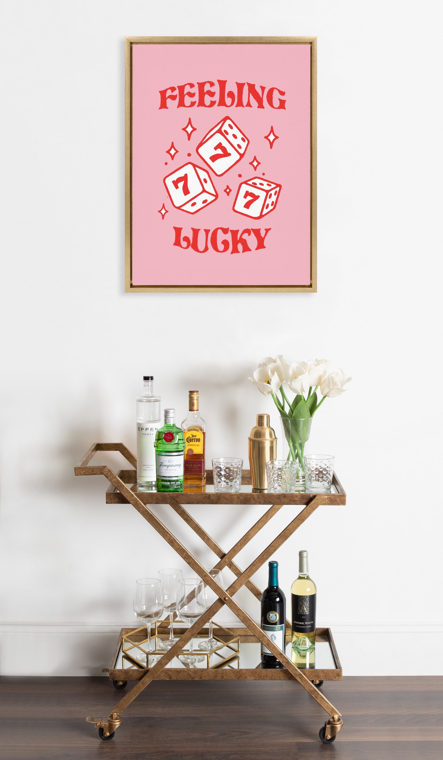Feeling Lucky Pink and Red Canvas Print with Natural Frame