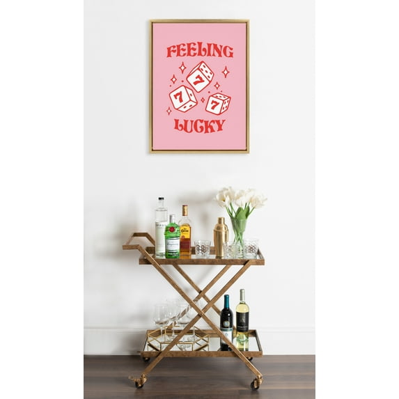 Kate and Laurel Sylvie Feeling Lucky Framed Canvas Wall Art by Alli Standefer, 18x24 Bright Gold, Cute Casino Dice Art for Wall