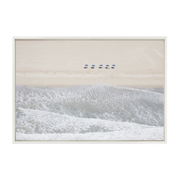 Kate and Laurel Sylvie Five Umbrellas Framed Canvas Wall Art by Caroline Mint, 23x33 White, Decorative Coastal Art for Wall