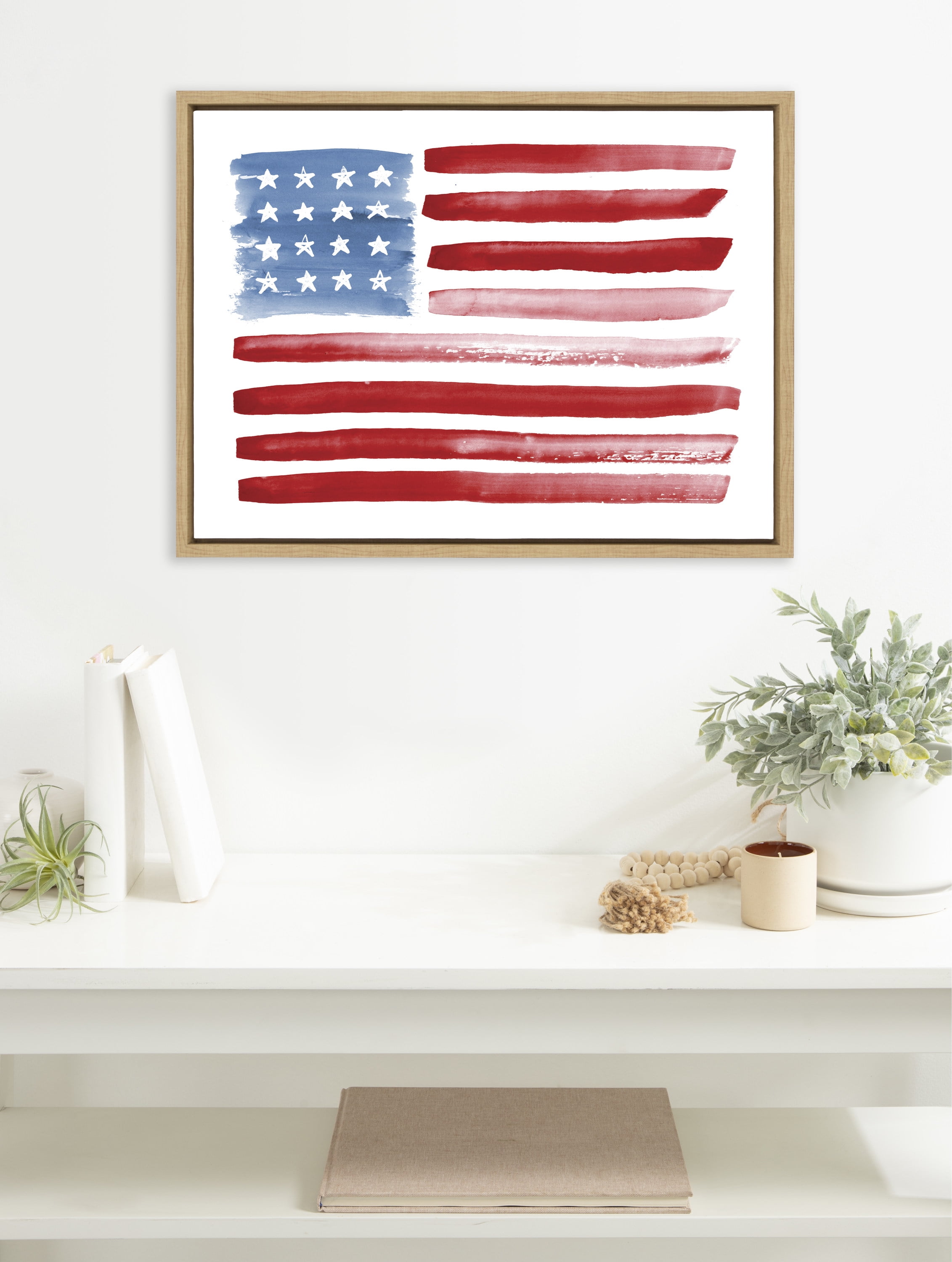 Natural Framed Canvas Print of American Flag, 18" x 24"