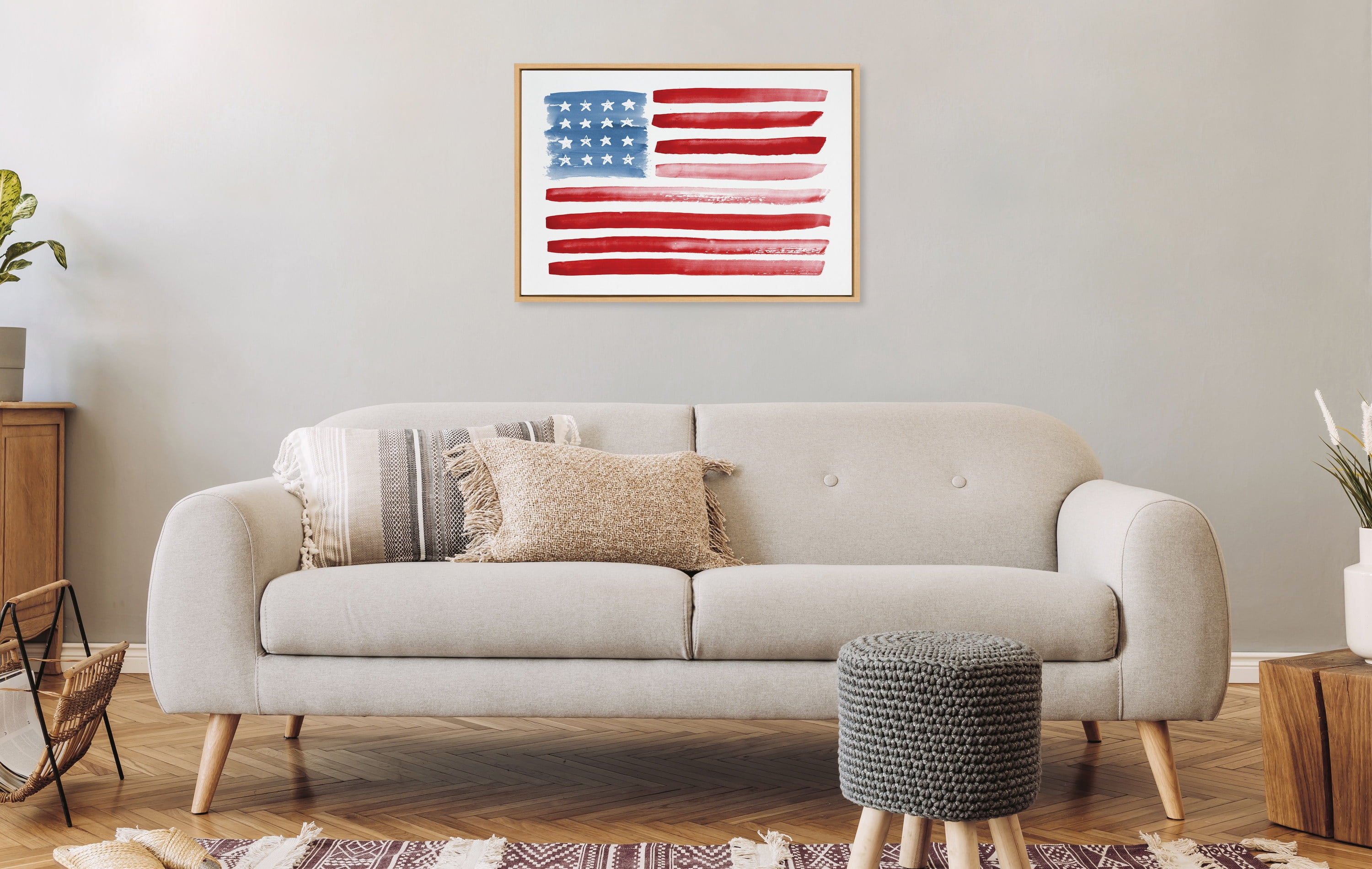 Natural Framed American Flag Canvas Print, 23" x 33"