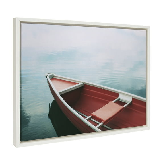 Kate and Laurel Sylvie Floating in the Sky Framed Canvas Wall Art by Alicia Bock, 18x24 White, Lake House Boat Photography Art for Wall