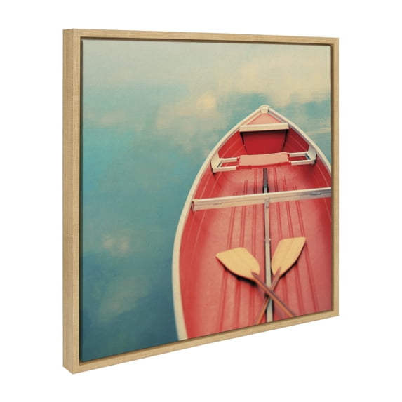 Kate and Laurel Sylvie Floating on a Cloud Framed Canvas Wall Art by Alicia Bock, 22x22 Natural, Lake House Boat Photography Art for Wall
