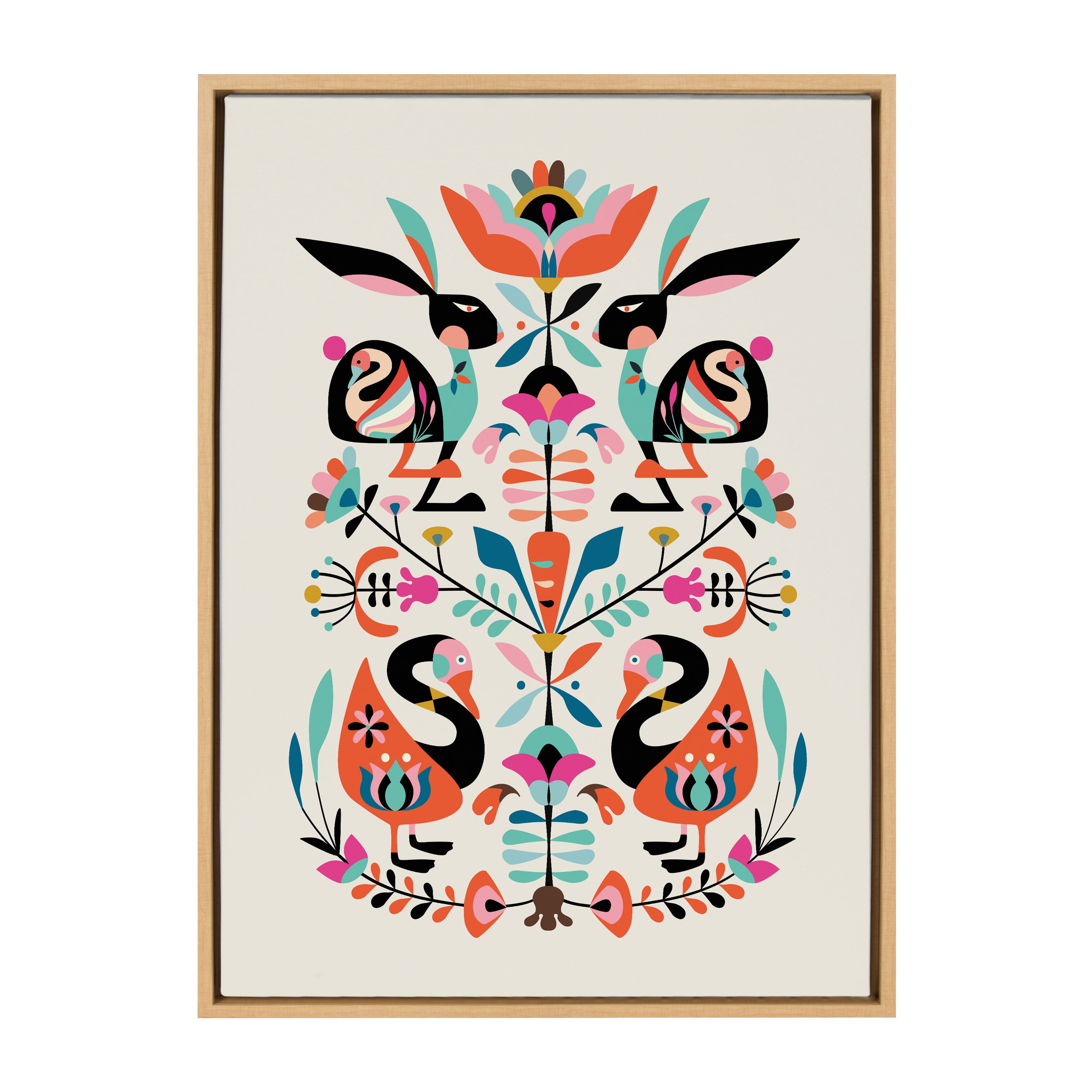 Colorful Abstract Floral Bunny and Bird Canvas Wall Art, 23" x 33"