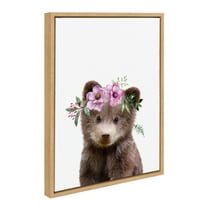 Kate and Laurel Sylvie Flower Crown Bear Framed Canvas Wall Art by Amy Peterson Art Studio, 18x24 Natural, Cute Animal Art for Wall Decor