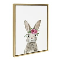 Kate and Laurel Sylvie Flower Crown Bunny Framed Canvas Wall Art by Amy Peterson Art Studio, 18x24 Bright Gold, Cute Animal Art for Wall Decor