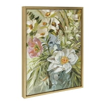 Kate and Laurel Sylvie Flower Garden Framed Canvas Wall Art by Annie Quigley, 18x24 Gold, Soft Botanical Floral Bouquet Art for Wall Home Decor