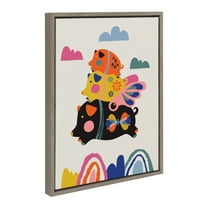 Kate and Laurel Sylvie Flying Pigs Framed Canvas Wall Art by Rachel Lee of My Dream Wall, 18x24 Gray, Colorful Abstract Animal Nursery Art for Wall