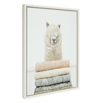 Kate and Laurel Sylvie Fold Alpaca Framed Canvas Wall Art by Amy Peterson Art Studio, 18x24 White, Fun Modern Animal Art Wall Décor