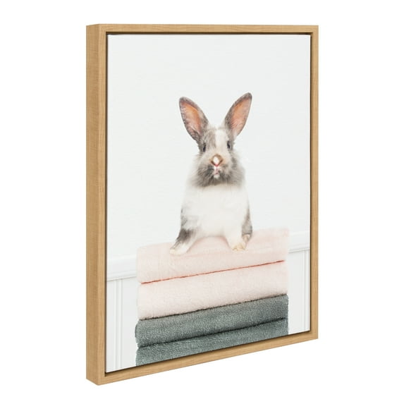 Kate and Laurel Sylvie Fold Bunny Framed Canvas Wall Art by Amy Peterson Art Studio, 18x24 Natural, Farmhouse Inspired Laundry Room Art
