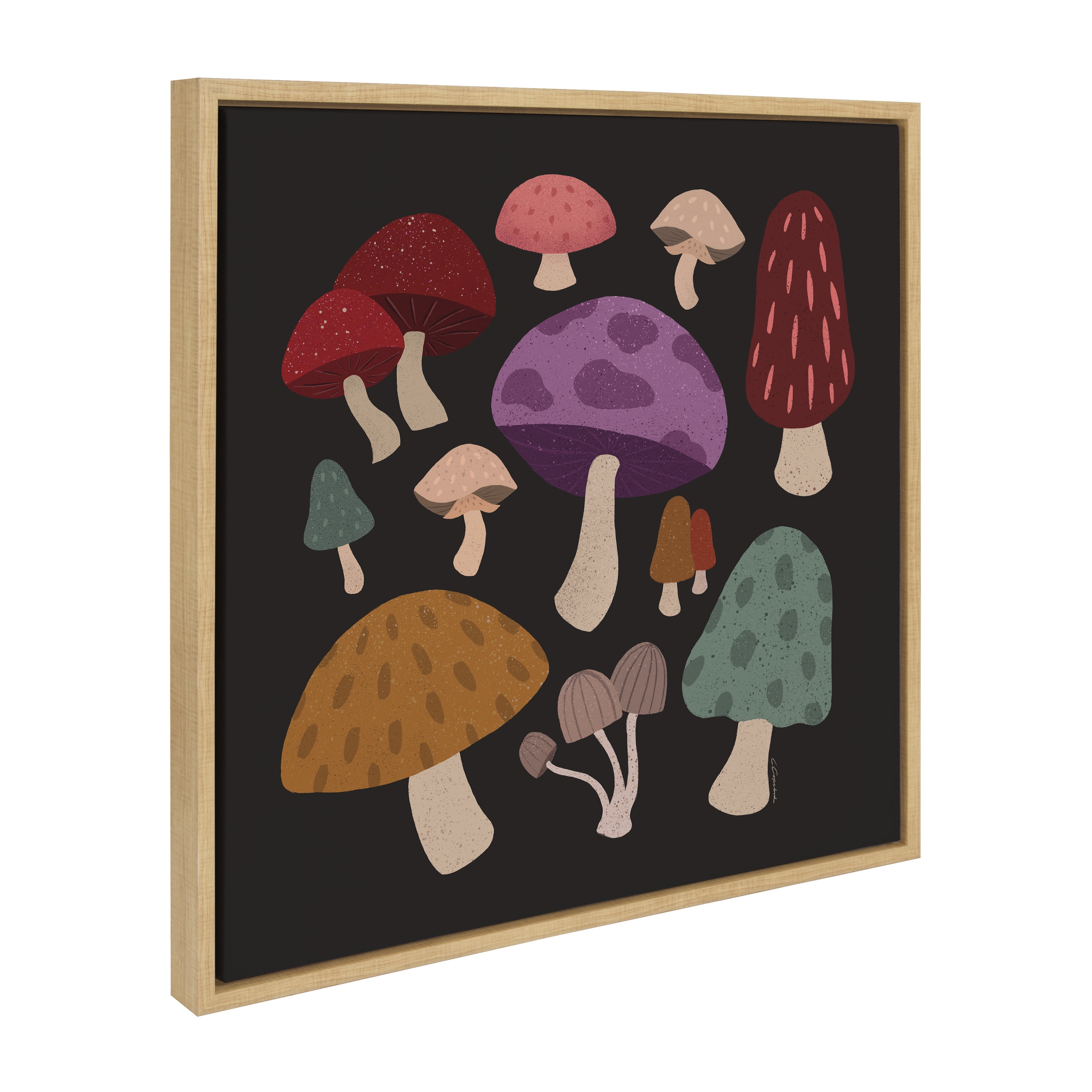 Sylvie Forest Mushrooms Dark Framed Canvas Wall Art, 22x22 Natural