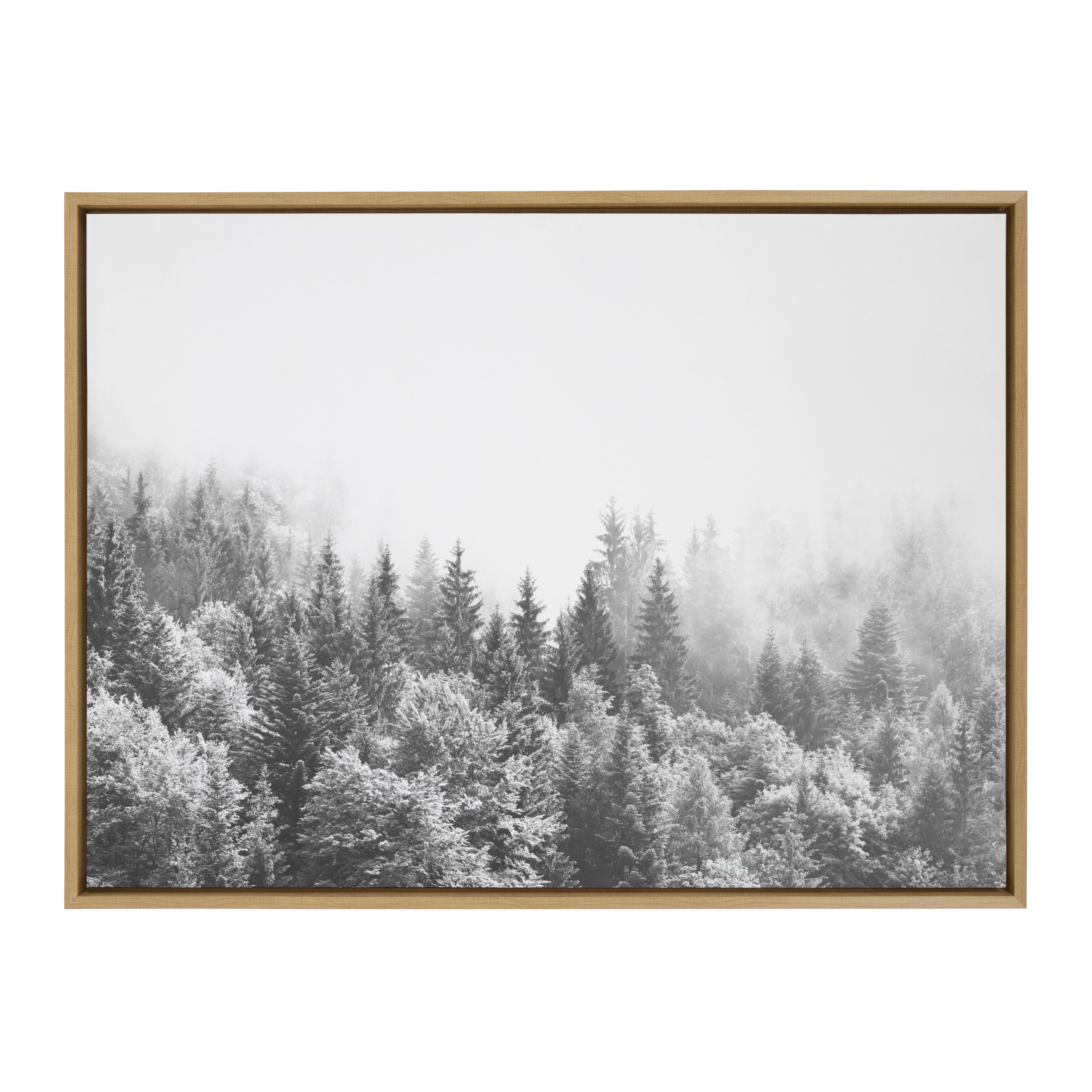 Natural Framed Black and White Forest Landscape Canvas Print, 28" x 38"