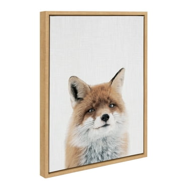 Kate and Laurel Sylvie Fox Color Framed Canvas Wall Art by Simon Te of Tai Prints, 18x24 Natural, Modern Animal Art Wall Décor
