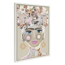 Kate and Laurel Sylvie Frida Frollae Framed Canvas Wall Art by Inkheart Designs, 18x24 White, Modern Floral Female Portrait Art
