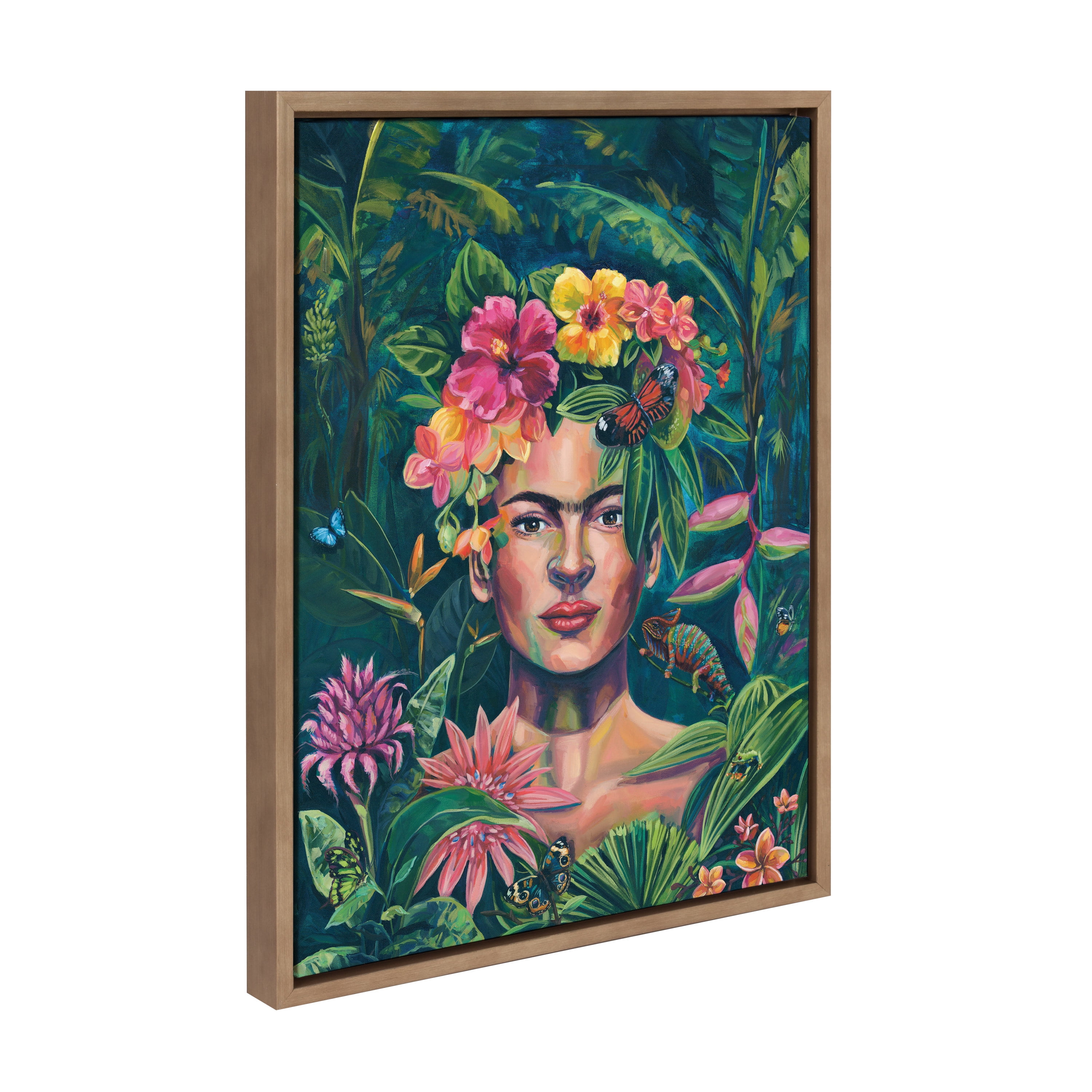 Frida Kahlo Floral Portrait Framed Canvas Wall Art