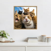 Kate and Laurel Sylvie Funny Animal Cat Selfie Framed Canvas Wall Art by The Creative Bunch Studio, 22x22 Natural, Funny Cute Animal Art for Wall
