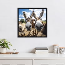 Kate and Laurel Sylvie Funny Animal Donkey Selfie Framed Canvas Wall Art by The Creative Bunch Studio, 22x22 Black, Funny Cute Animal Art for Wall