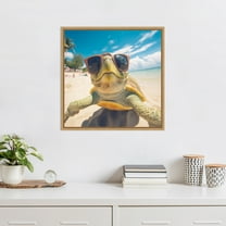Kate and Laurel Sylvie Funny Animal Turtle Selfie Framed Canvas Wall Art by The Creative Bunch Studio, 22x22 Natural, Funny Cute Animal Art for Wall