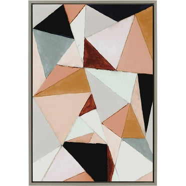 Kate and Laurel Sylvie Geo Abstract Framed Canvas by Amy Lighthall, 23x33, Gray