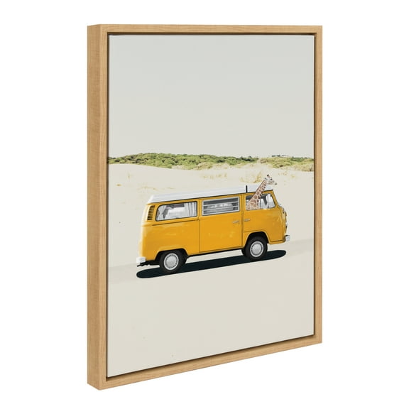 Kate and Laurel Sylvie Giraffe Adventure Framed Canvas Wall Art by July Art Prints, 18x24 Natural, Zoo Animal Wall Art Decor