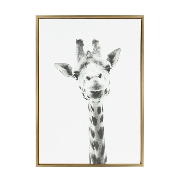 Kate and Laurel Sylvie Giraffe Animal Print Black and White Portrait Framed Canvas Wall Art by Simon Te Tai, 23x33 Gold