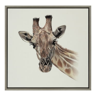 Kate and Laurel Sylvie Giraffe Framed Linen Textured Canvas Wall Art by Ron Dunn, 22x22 Gray, Decorative Safari Art for Wall