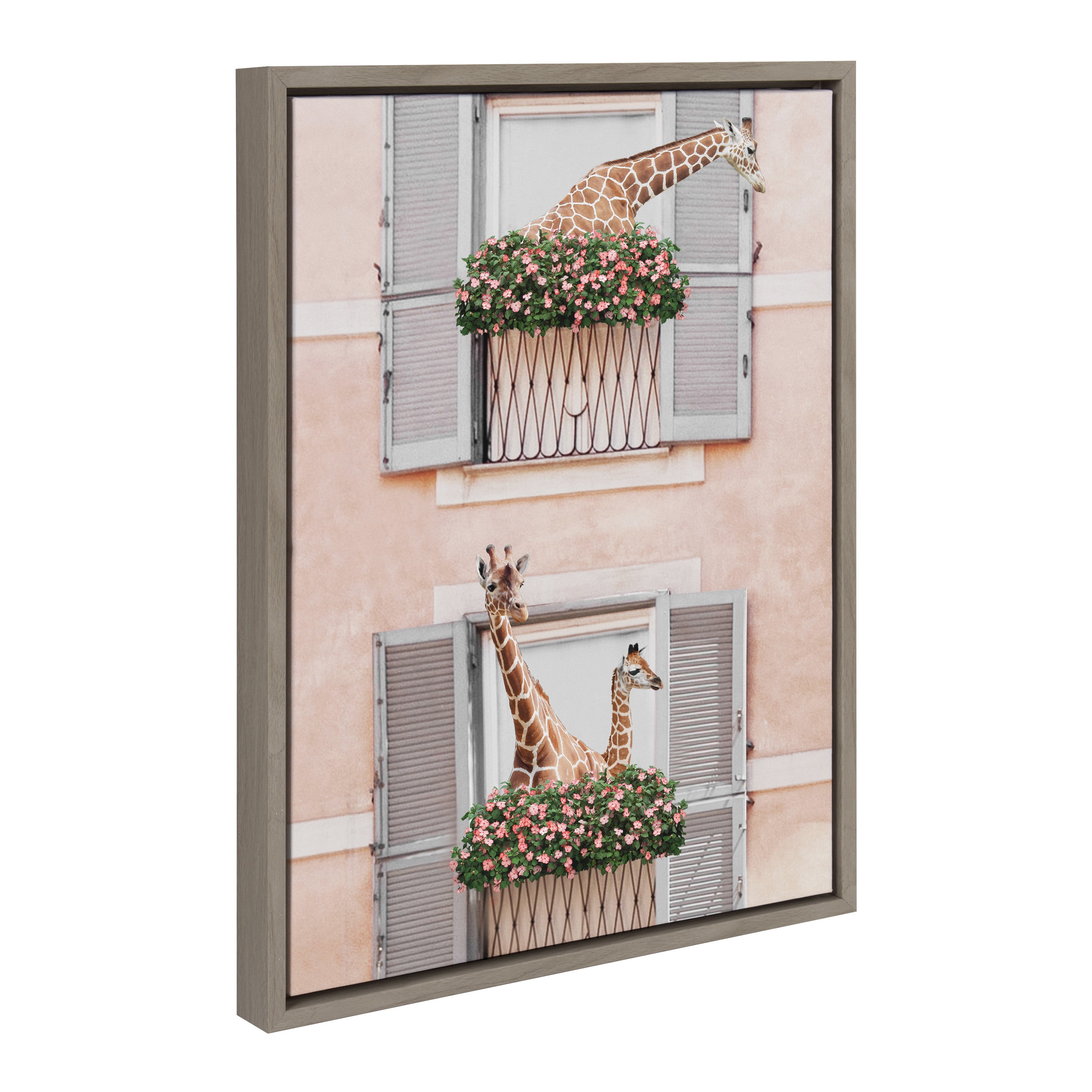 Gray Framed Canvas with Giraffe Print, 18" x 24"