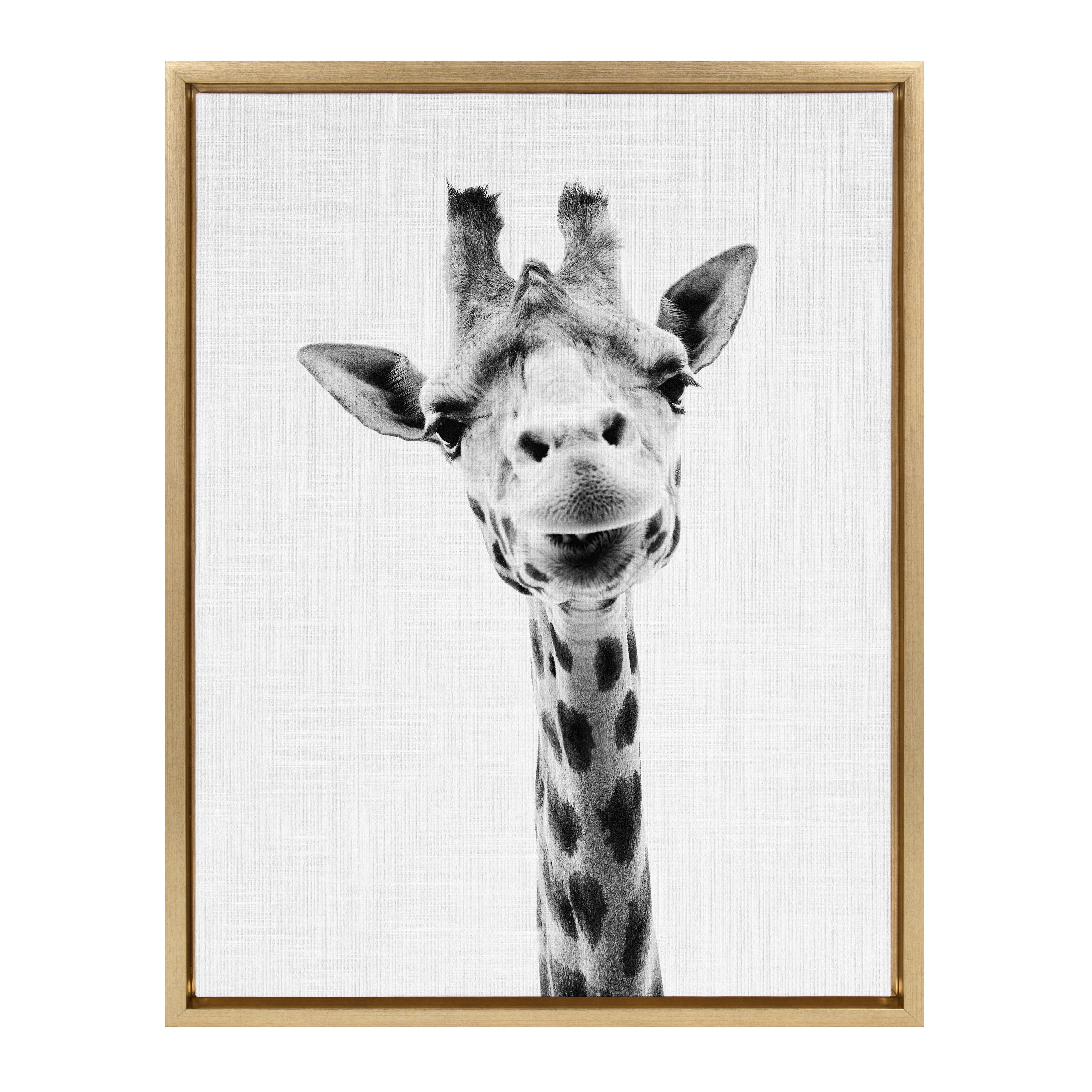 Gold Framed Giraffe Portrait Canvas Wall Art for Nursery