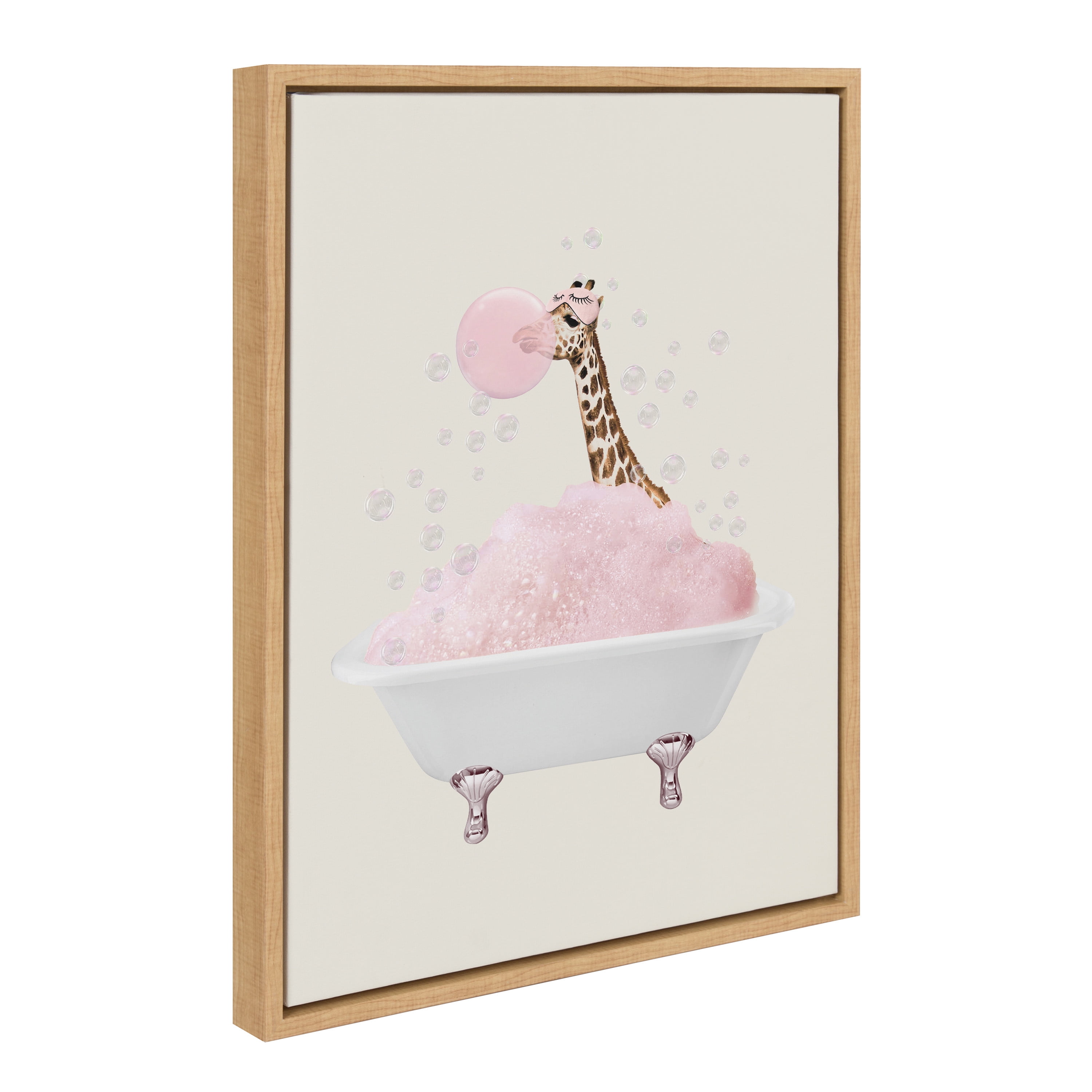 Natural Framed Canvas Print of Giraffe in Bath, 18" x 24"