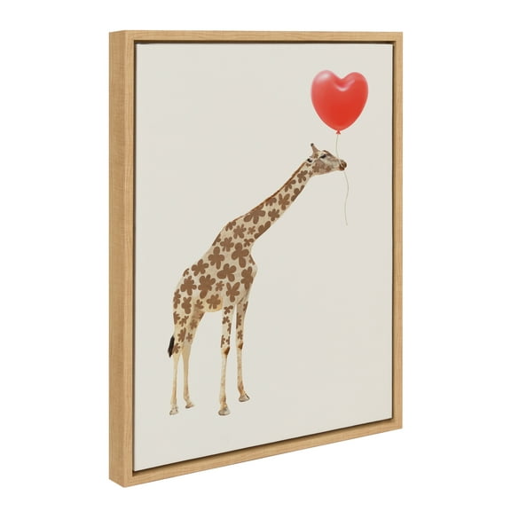 Kate and Laurel Sylvie Giraffe in Love Framed Canvas Wall Art by July Art Prints, 18x24 Natural, Zoo Animal Wall Art Decor