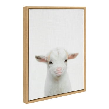 Kate and Laurel Sylvie Goat Color Framed Canvas Wall Art by Simon Te of Tai Prints, 18x24 Natural, Farmhouse Animal Art Wall Décor