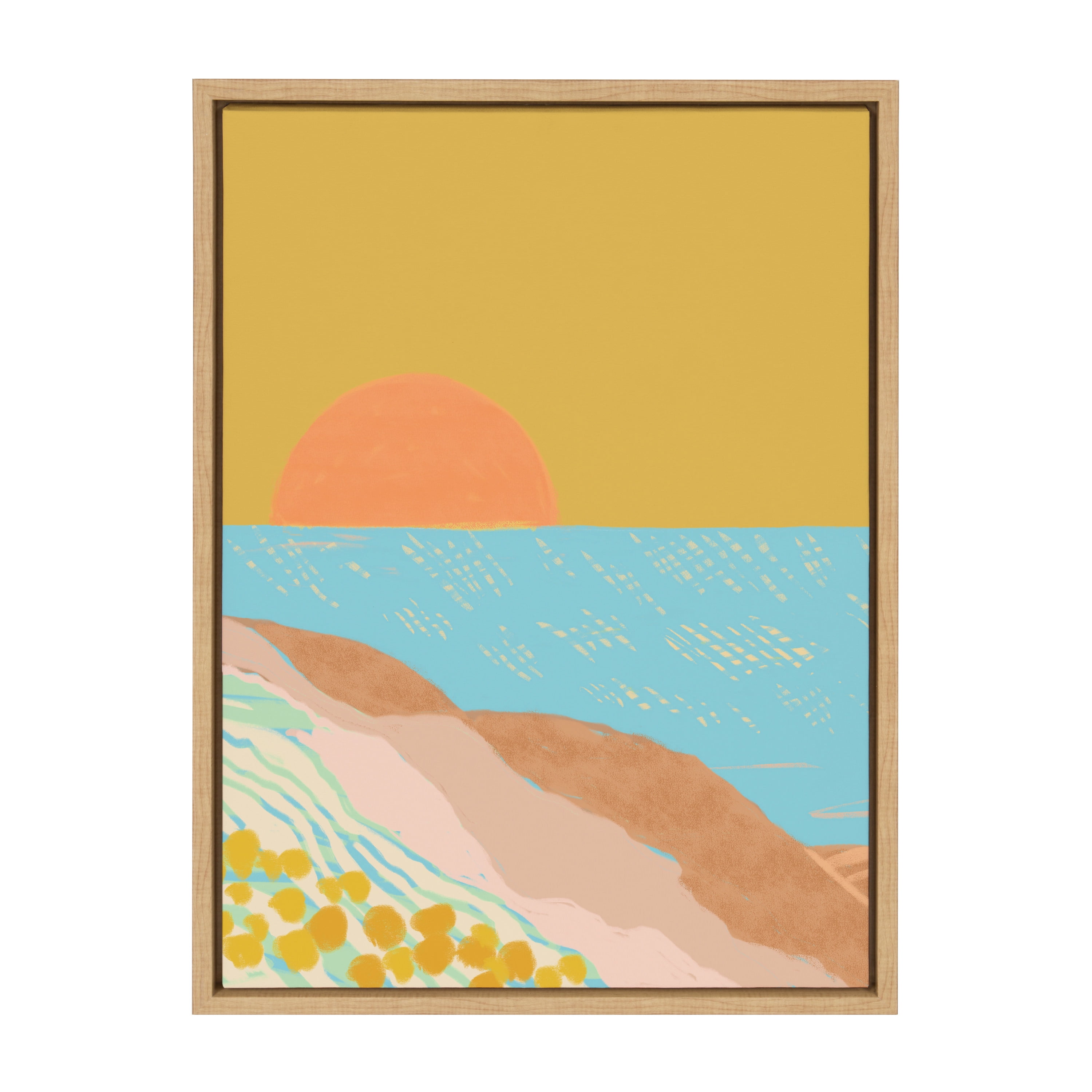 Golden Hour Coastal Sunset Canvas Print with Natural Frame