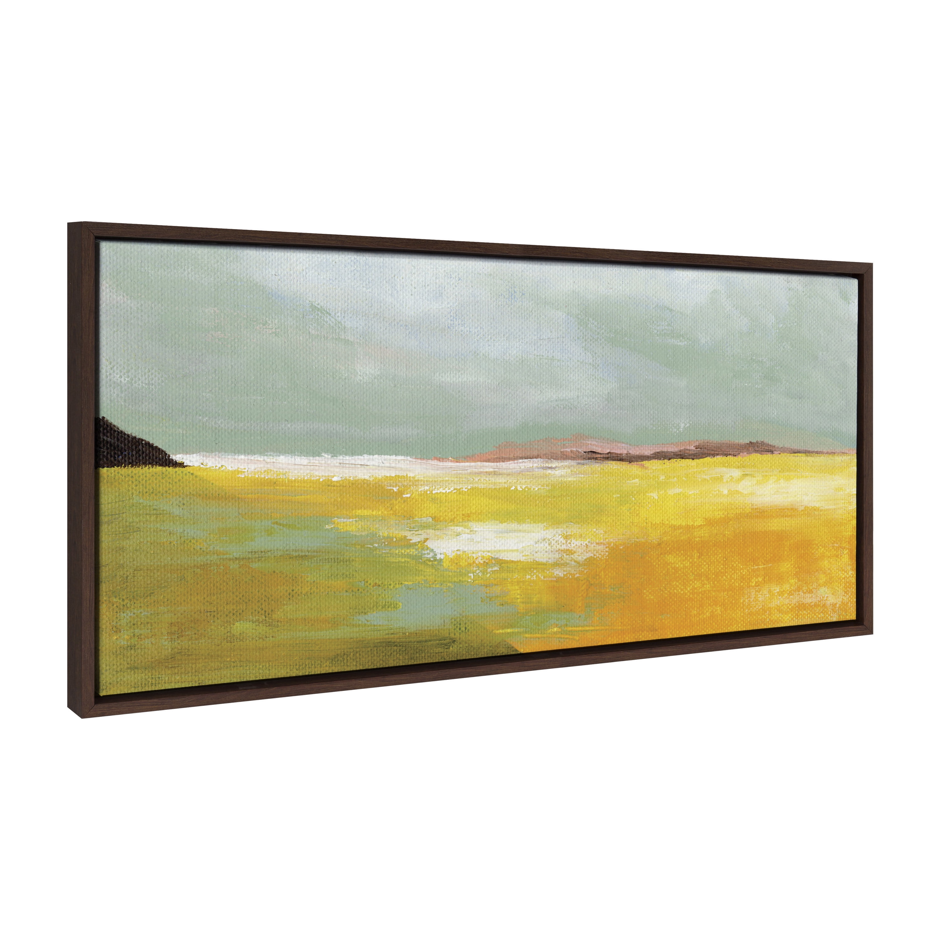 Golden Root Lake Abstract Landscape Canvas Art in Brown Frame