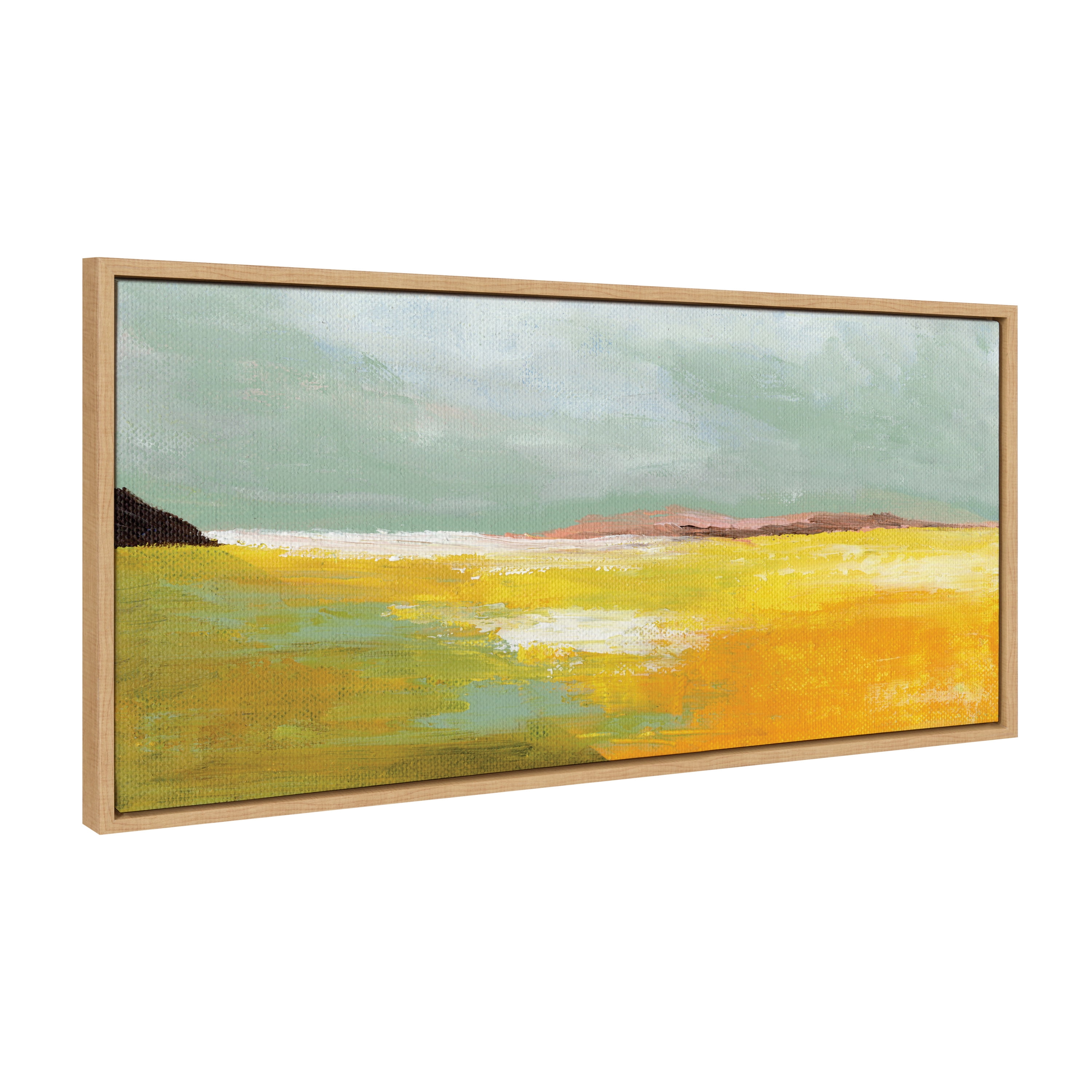 Golden Root Lake Abstract Landscape Canvas Wall Art, 18x40 Natural
