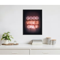 Kate and Laurel Sylvie Good Vibes Only Neon Sign Framed Canvas Wall Art by The Creative Bunch Studio, 18x24 Black, Neon Sign Art for Wall