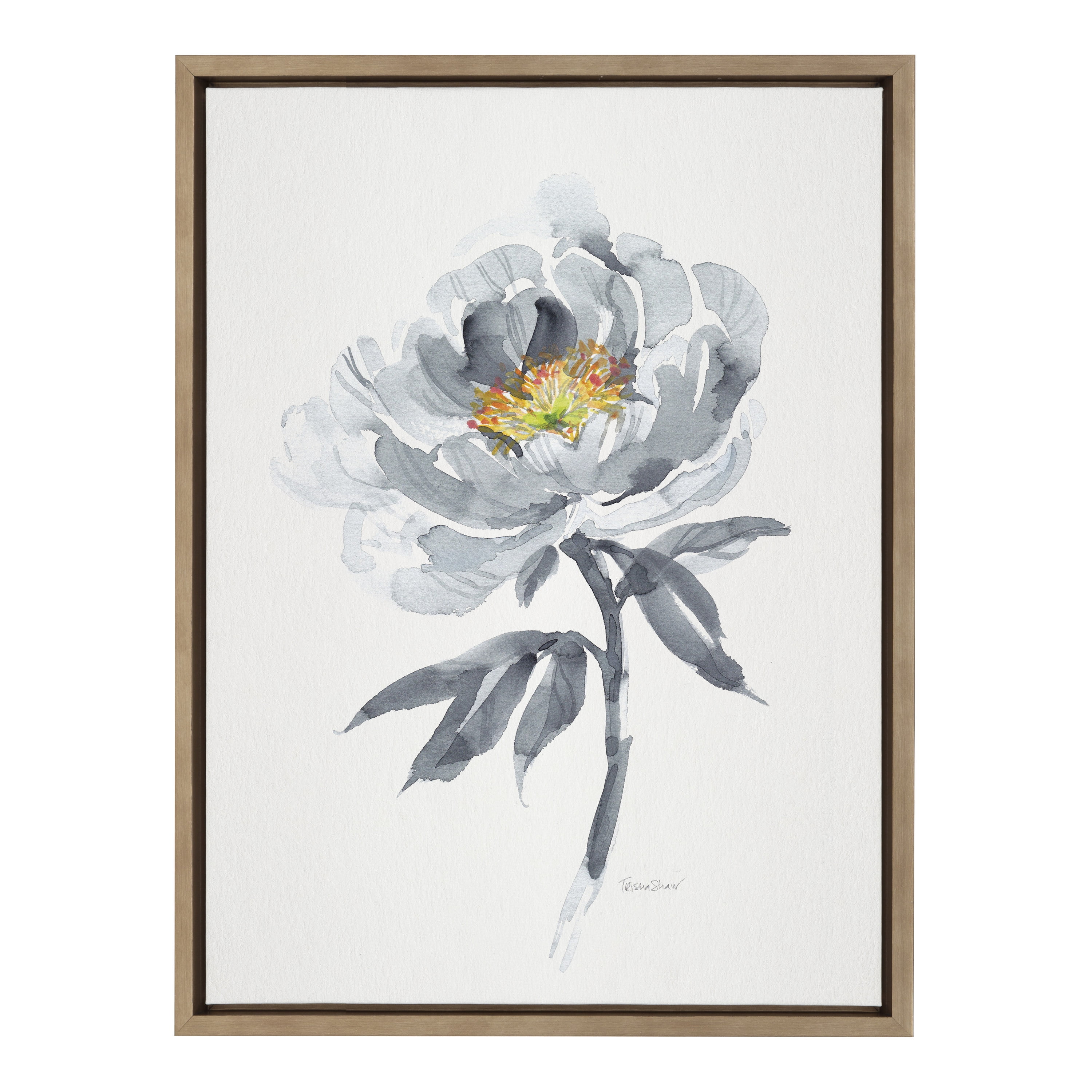 Kate and Laurel Sylvie Gray Bloom Framed Canvas Wall Art by Patricia Shaw,  18x24 Gold, Beautiful Flower Art for Wall
