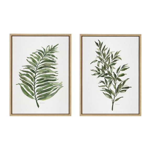 Kate and Laurel Sylvie Green Fern and Ruscus Framed Canvas Wall Art Set by Patricia Shaw, 2 Piece 18x24 Natural, Natural Plant Leaf Art Set for Wall