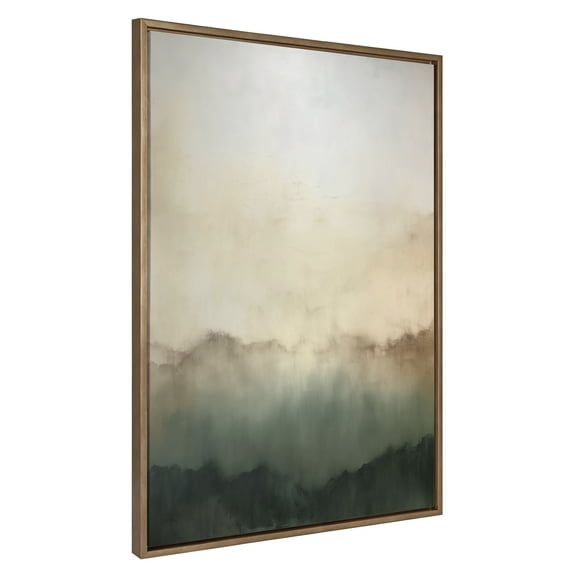 Kate and Laurel Sylvie Green Mountain Abstract I Framed Canvas Wall Art by Amy Lighthall, 31.5x41.5 Gold, Soft Mountain Landscape Art for Wall