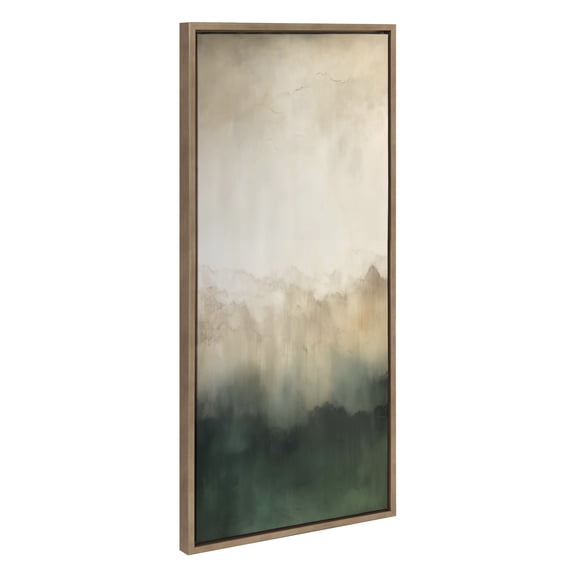Kate and Laurel Sylvie Green Mountain Abstract II Framed Canvas Wall Art by Amy Lighthall, 18x40 Gold, Soft Mountain Landscape Art for Wall