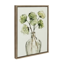 Kate and Laurel Sylvie Greenery Vase Framed Canvas Wall Art by Sara Berrenson, 18x24 Gold, Botanical Leaf Art for Wall