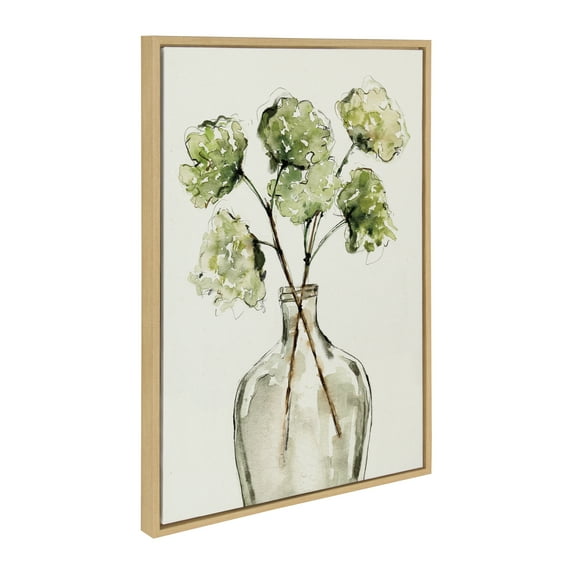 Kate and Laurel Sylvie Greenery Vase Framed Canvas Wall Art by Sara Berrenson, 23x33 Natural, Botanical Leaf Art for Wall
