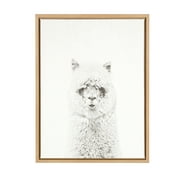 Kate and Laurel Sylvie Hairy Alpaca Black and White Portrait Framed Canvas Wall Art by Simon Te Tai, 18x24 Natural