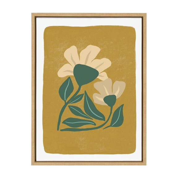 Kate and Laurel Sylvie Happy Flowers Framed Canvas Wall Art by Oris Eddu, 18x24 Natural, Decorative Boho Floral Art Print for Wall