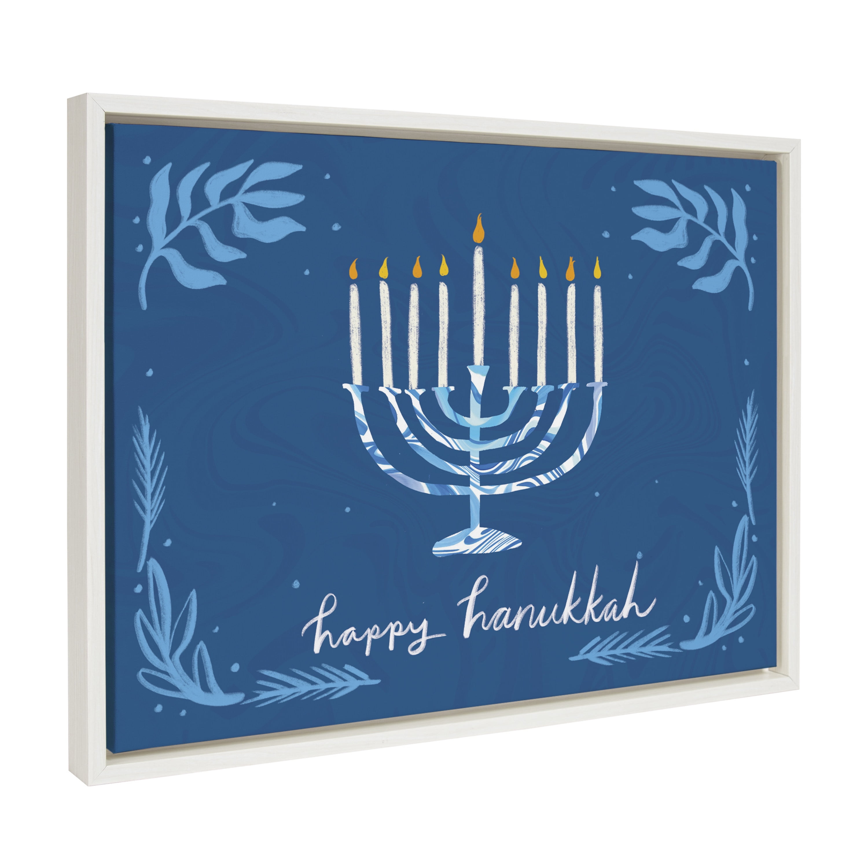 Happy Hanukkah Blue and White Canvas Wall Art, 18x24