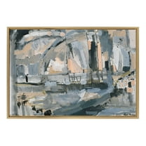 Kate and Laurel Sylvie Harbor Nights Framed Canvas Wall Art by Leah Nadeau, 23x33 Gold, Decorative Abstract Print for Wall