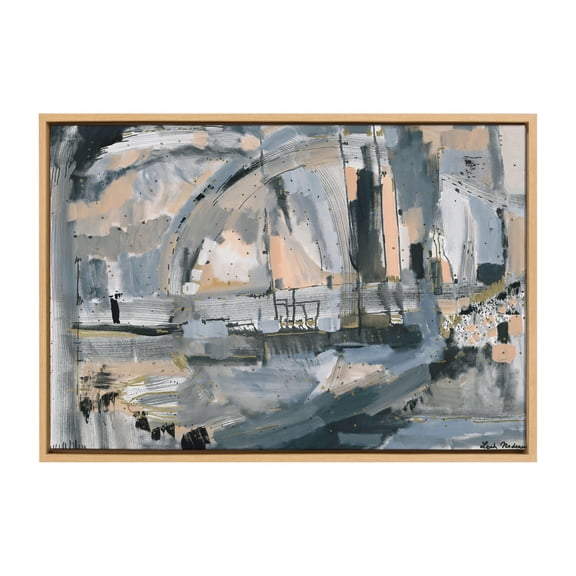 Kate and Laurel Sylvie Harbor Nights Framed Canvas Wall Art by Leah Nadeau, 23x33 Natural, Decorative Abstract Art for Wall